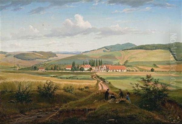 Klostergut Wiebrechtshausen, The Abbey Farm At Wiebrechtshausen, Near Dusseldorf Oil Painting by Eugen von Guerard