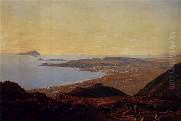 View Of Naples And Surrounding Country From The Foot Of The Crater (vesuvius) by Eugen von Guerard