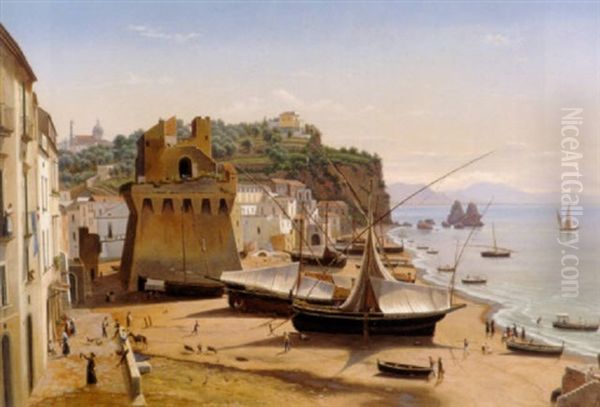 Southern Italian Coastal Scene Oil Painting by Eugen von Guerard