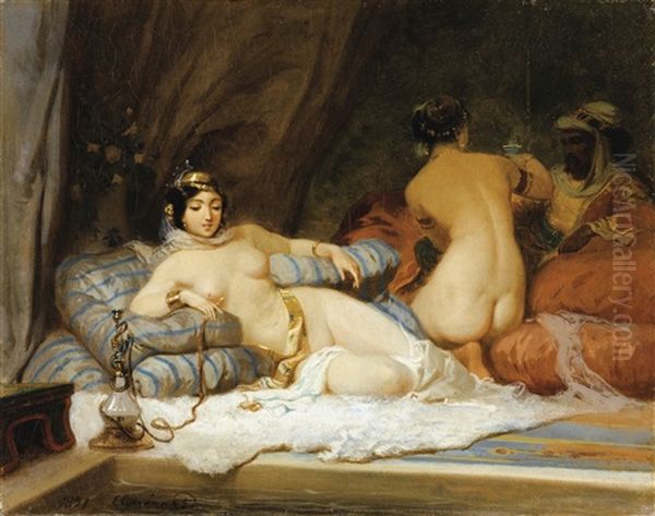 Dans Le Harem Oil Painting by Eugene-Charles-Francois Guerard