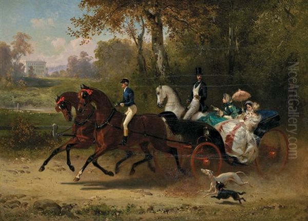 La Promenade En Caleche Oil Painting by Eugene-Charles-Francois Guerard