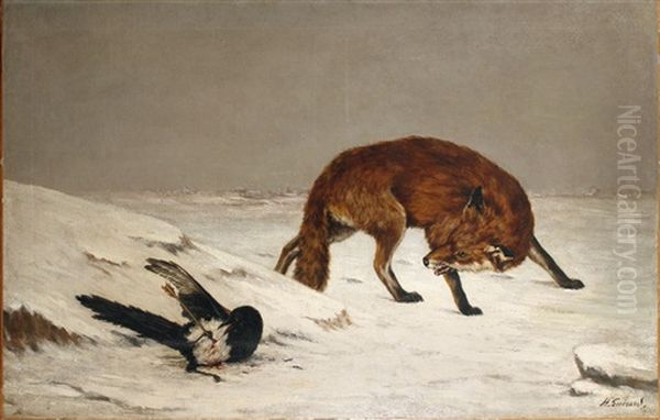 Le Renard Guettant La Pie Blessee Oil Painting by Henri-Charles Guerard