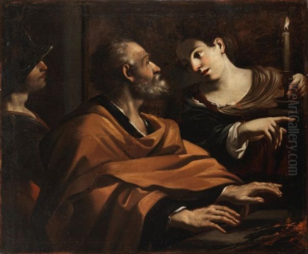 The Denial Of Saint Peter Oil Painting by  Guercino