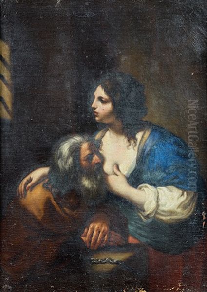 La Charite Romaine Oil Painting by  Guercino