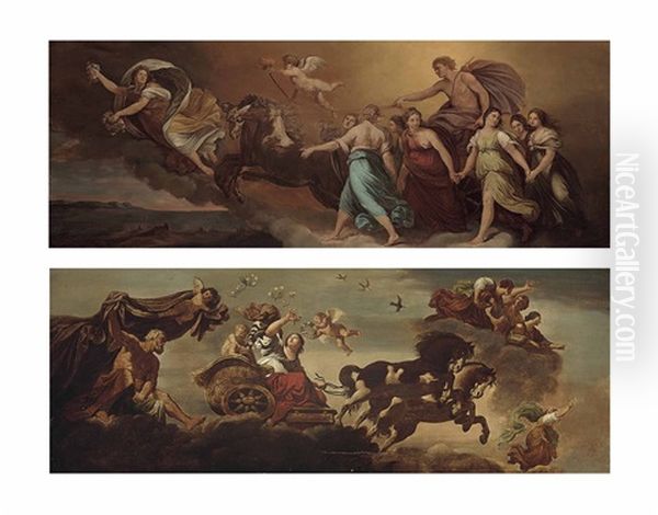 Apollo In His Chariot Preceded By Aurora (+ Aurora; Pair) Oil Painting by  Guercino