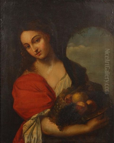 Jeune Femme A La Corbeille De Fruits Oil Painting by  Guercino