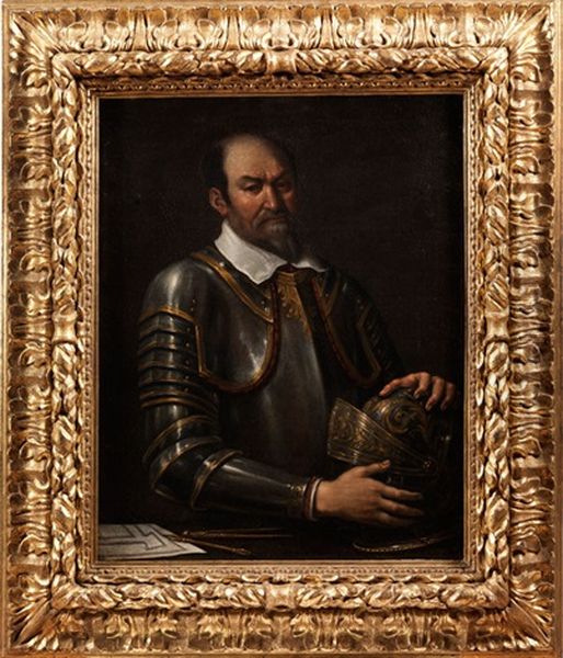 Portrait Eines Bartigen Feldherrn In Goldtauschierter Rustung Oil Painting by  Guercino