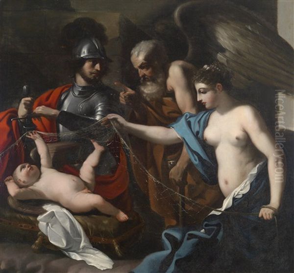 Mars, Venus Und Chronos Mit Cupido Oil Painting by  Guercino