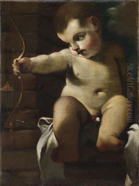 Amor, Auf Einer Mauer Sitzend Oil Painting by  Guercino