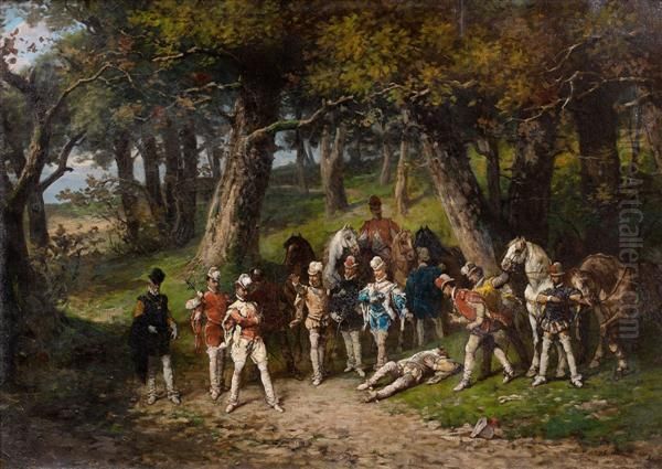 Duel Dans Le Sous-bois Oil Painting by Ladislaus Bakalowicz