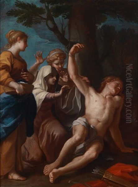 Der Hl. Sebastian Wird Von Den Frauen Gepflegt Oil Painting by  Guercino