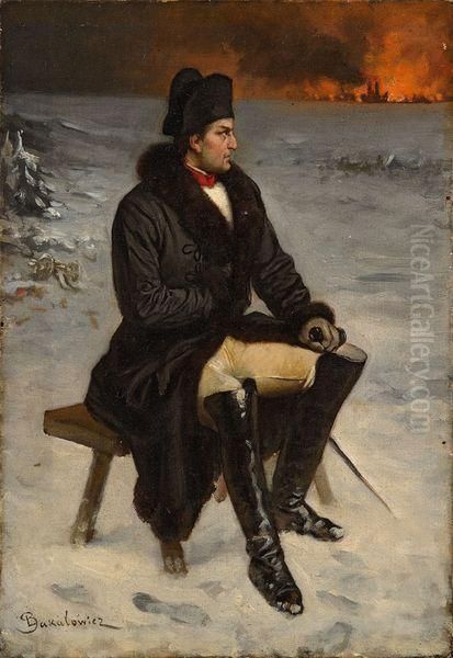 L'empereur Napoleon 1er Devant Le Ville De Moscou En Feu Oil Painting by Ladislaus Bakalowicz