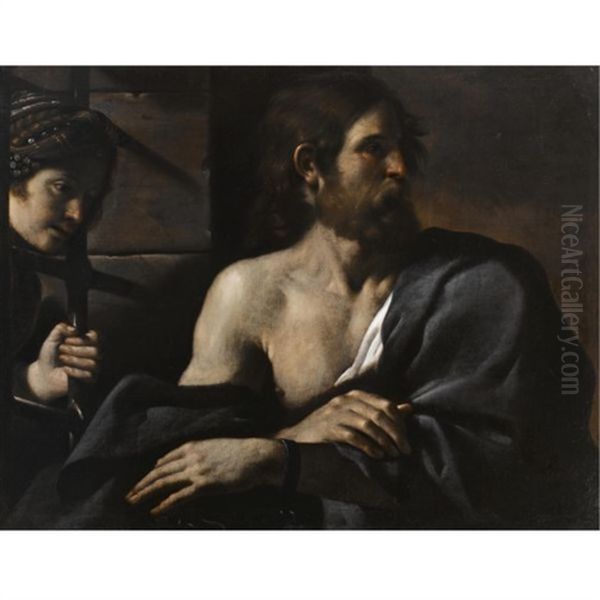 Saint John The Baptist In Prison Visited By Salome Oil Painting by  Guercino