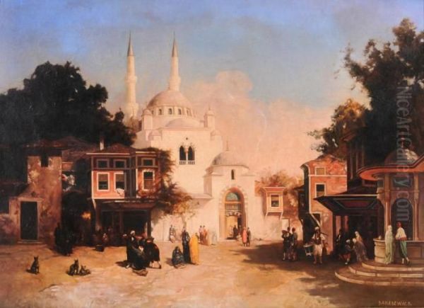 Scorcio Della Moschea Bianca Di Costantinopoli Oil Painting by Stefan W. Bakalowicz