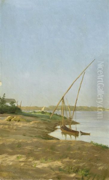 View Of The Nile At Cairo Oil Painting by Stefan W. Bakalowicz