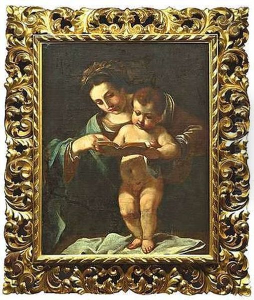 Madonna Mit Stehendem Jesusknaben, Ein Buch Betrachtend Oil Painting by  Guercino