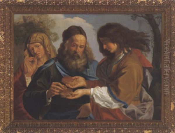 Simson Und Manoah Mit Seiner Frau, Die Von Honigwaben Aus Dem Lowenrachen Zu Essen Bekommen Oil Painting by  Guercino