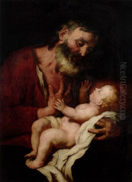 Josef Med Jesusbarnet Oil Painting by  Guercino