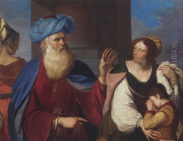 Abraham Repudiating Hagar And Ishmael Oil Painting by  Guercino