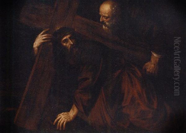 Christ Carrying The Cross With Simon Of Cyrene Oil Painting by  Guercino