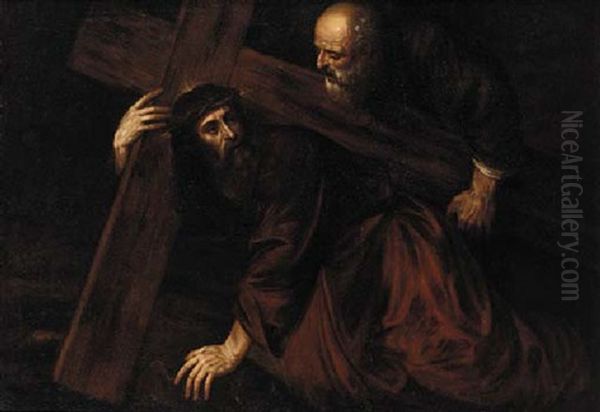 Christ Carrying The Cross With Simon Of Cyrene Oil Painting by  Guercino