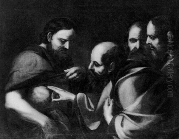 Der Unglaubige Thomas Die Fingerr In Die Seitenwunde Des Herrn Legend Oil Painting by  Guercino