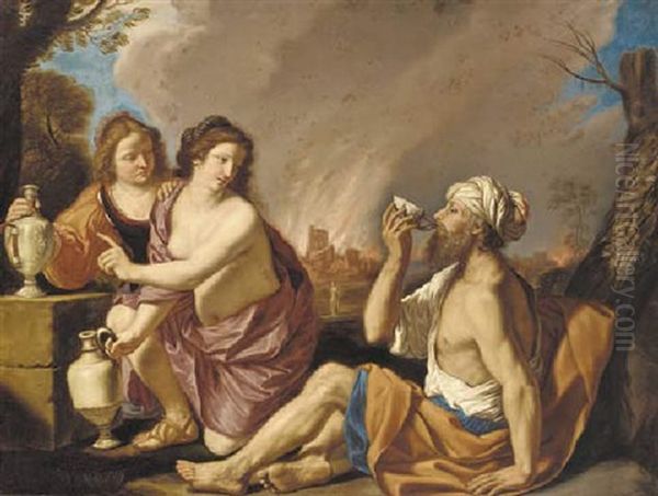 Lot And His Daughters Oil Painting by  Guercino