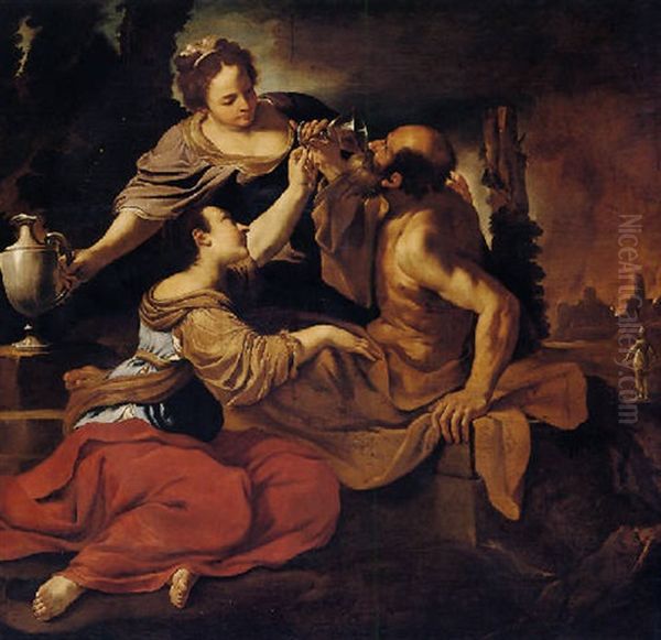 Lot And His Daughters Oil Painting by  Guercino