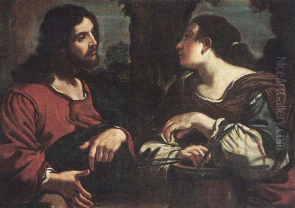 Christ And The Woman Of Samaria Oil Painting by  Guercino