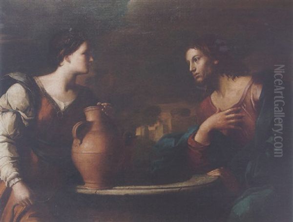 Christ And The Woman Of Samaria Oil Painting by  Guercino