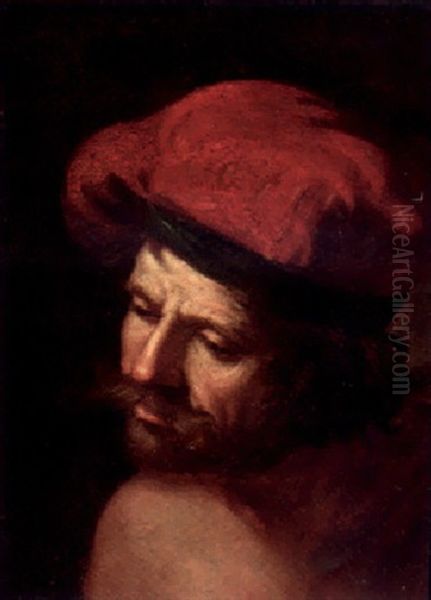 A Man In A Red Cap Oil Painting by  Guercino