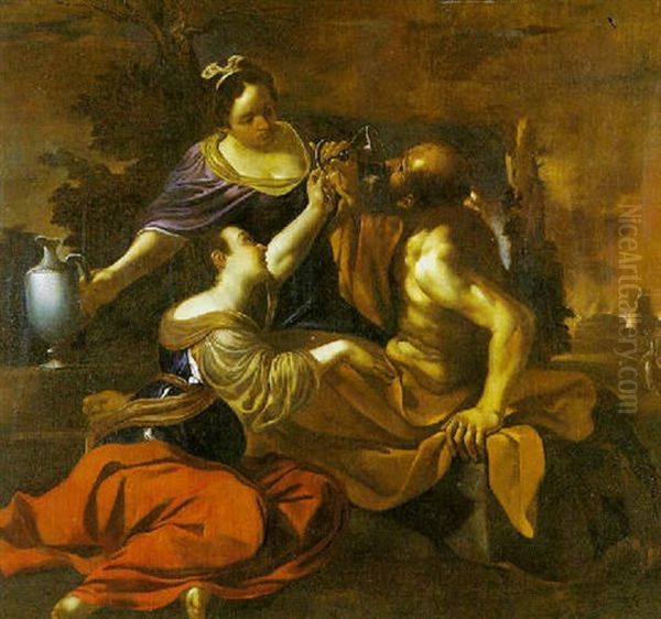 Lot E Le Figlie Con La Distruzione Di Sodoma E Gomorra Oil Painting by  Guercino