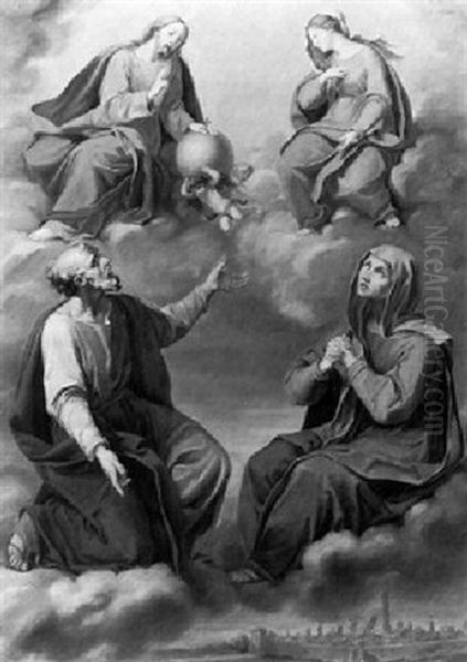 Christ And The Virgin In Majesty With Two Intercessors (saints Joseph And Elizabeth?) In The Clouds Above Bologna Oil Painting by  Guercino