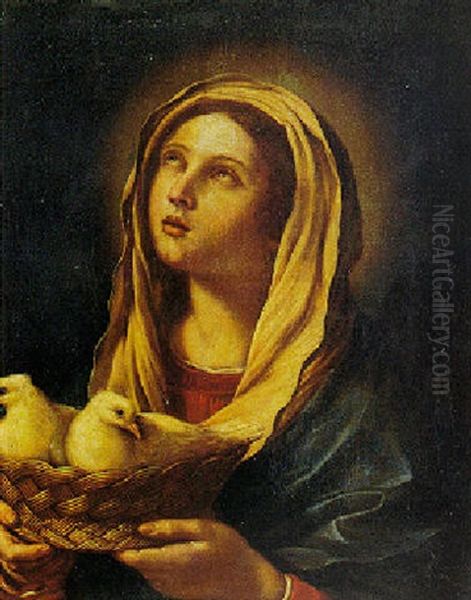 Madonna With Two Doves In A Basket Oil Painting by  Guercino