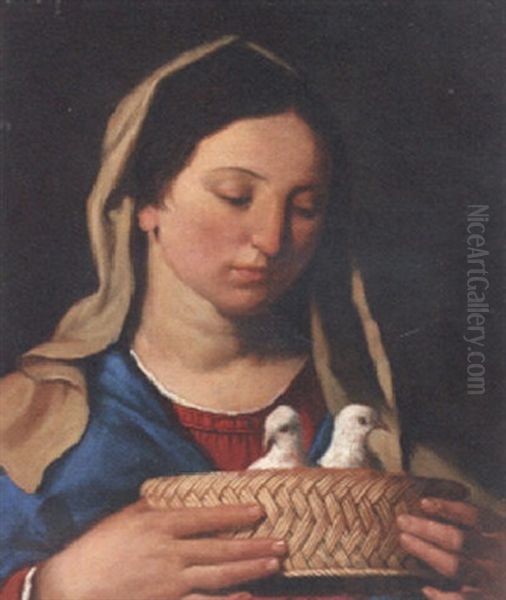 The Madonna Holding A Basket Of Doves Oil Painting by  Guercino