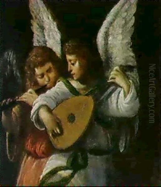 Zwei Musizierende Engel Oil Painting by  Guercino