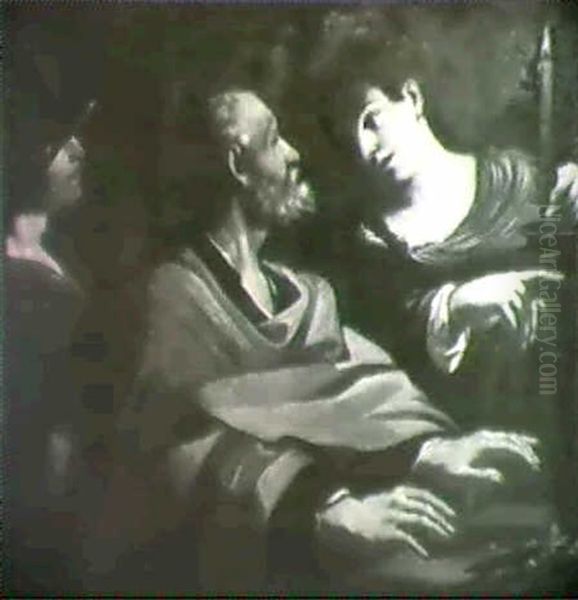 The Denial Of Saint Peter Oil Painting by  Guercino