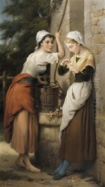 Zwei Madchen Am Ziehbrunnen Oil Painting by Paul-Felix Guerie