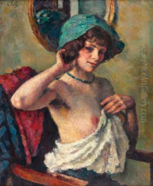 Femme Au Chapeau Bleu by Charles Francois Prosper Guerin