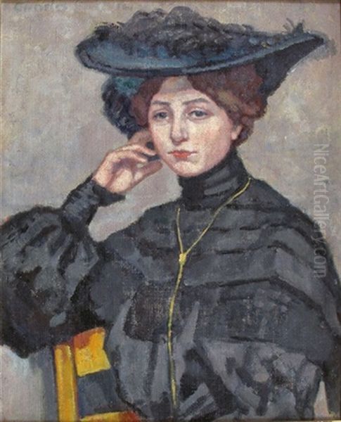 Dame Au Chapeau Oil Painting by Charles Francois Prosper Guerin