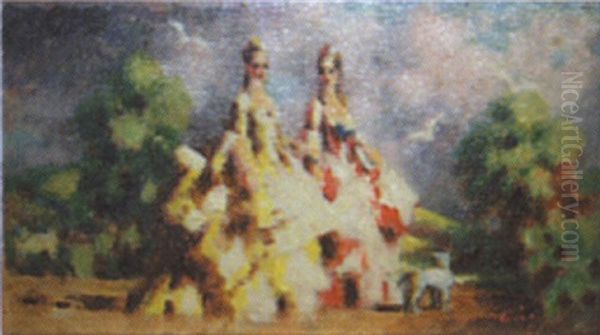 Two Ladies In The Park Oil Painting by Charles Francois Prosper Guerin