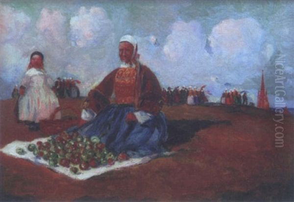 La Marchande De Pommes, Jour De Pardon A Ste-anne-la-palud Oil Painting by Ernest Pierre Guerin