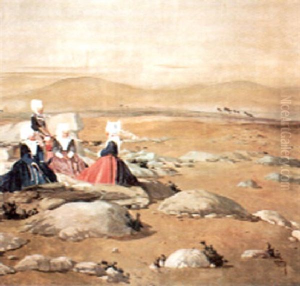 Groupe De Bretonnes Sur La Dune by Ernest Pierre Guerin