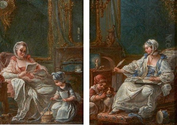 Deux Scenes D'interieur: Le Billet Doux Et La Correspondance (pair) Oil Painting by Francois Guerin