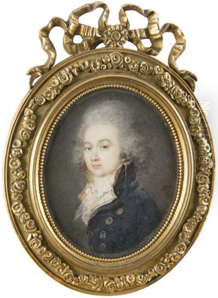 Jeune Homme En Costume Bleu A Haut Col, Gilet Jaune Oil Painting by Jean Urbain Guerin