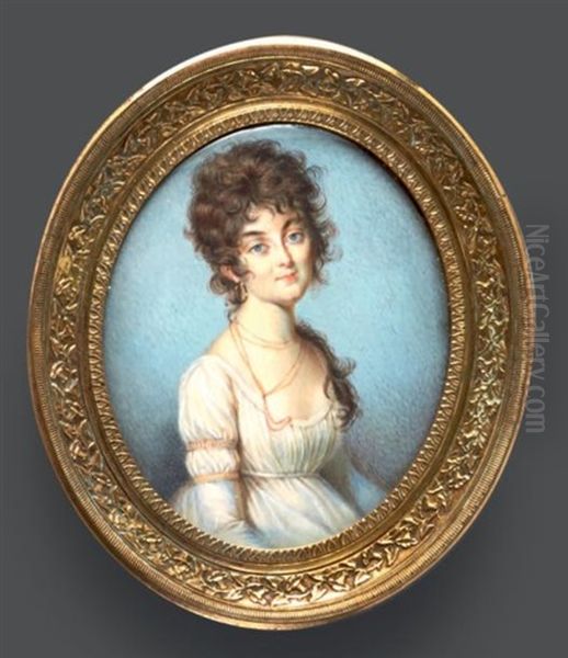 Portrait De Jeune Femme Assise, De Trois-quarts Vers La Droite, Presque De Face, En Robe De Voile Blanc Oil Painting by Jean Urbain Guerin