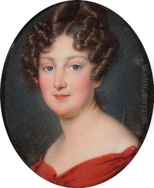 Jeune Femme A La Robe Rouge Et Au Chignon Apollo by Jean Urbain Guerin