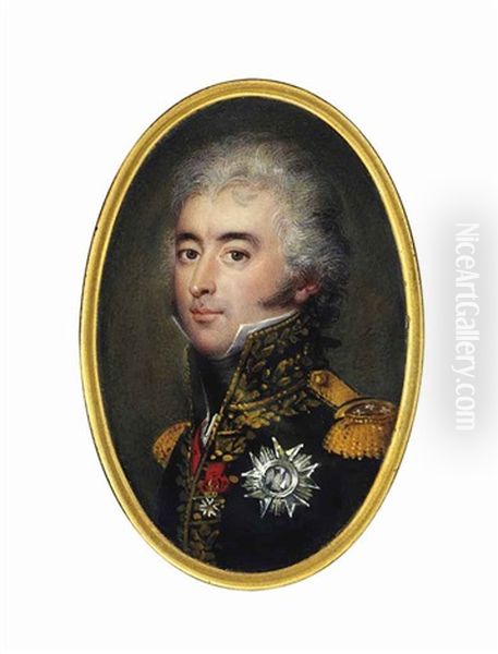 Etienne-marie-antoine Champion De Nansouty (1768-1815), Comte De Nansouty, In Black Coat With Gold Embroidered Oak Leaf Collar And Gold Epaulettes, Wearing The Red Moire Sash Oil Painting by Jean Urbain Guerin