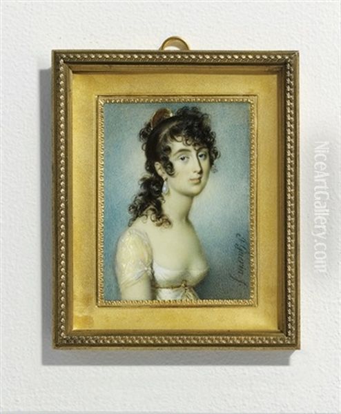 A Young Lady, In Decollete White Dress With Gauze Sleeves Oil Painting by Jean Urbain Guerin