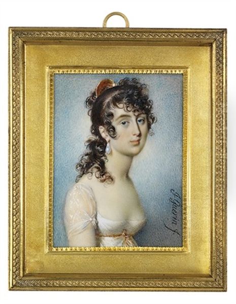 A Young Lady In Decollete White Dress Oil Painting by Jean Urbain Guerin